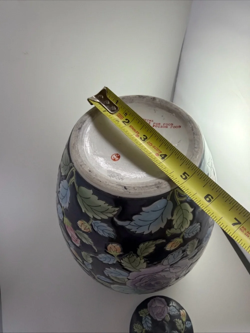 Vintage Chinese Ginger Jar with Lid Chinoiserie Flowers Large 12”